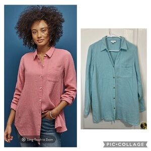 J.Jill Light Baby Blue Cotton Long Sleeve Button Up Shirt Size M